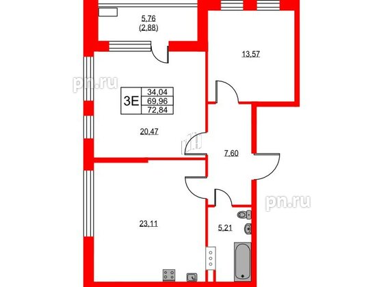 Квартира в ЖК VEREN NEXT Шуваловский, 2 комнатная, 72.5 м², 10 этаж