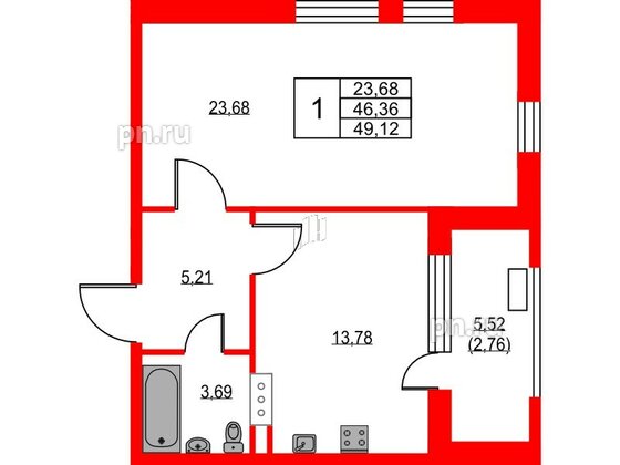 Квартира в ЖК VEREN NEXT Шуваловский, 1 комнатная, 49.2 м², 9 этаж