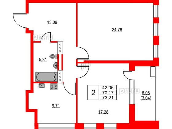 Квартира в ЖК VEREN NEXT Шуваловский, 2 комнатная, 73.2 м², 10 этаж