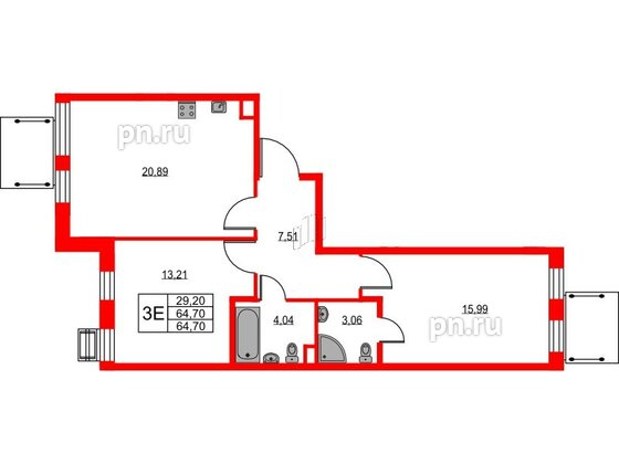 Квартира в ЖК VEREN NEXT Шуваловский, 2 комнатная, 64.9 м², 2 этаж