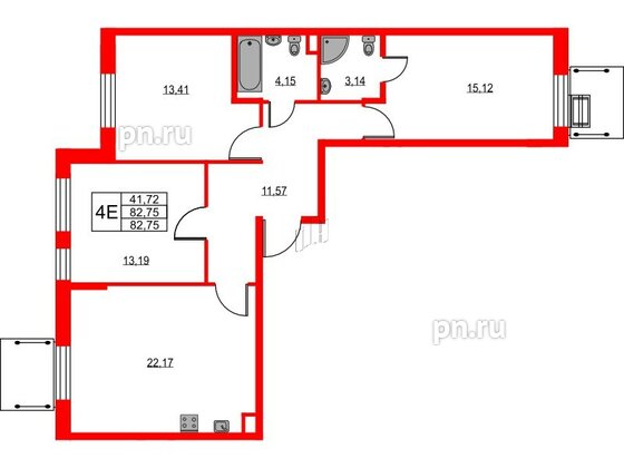 Квартира в ЖК VEREN NEXT Шуваловский, 3 комнатная, 83.3 м², 2 этаж