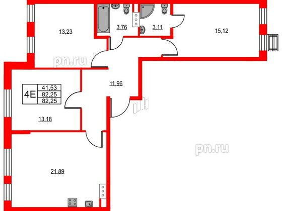 Квартира в ЖК VEREN NEXT Шуваловский, 3 комнатная, 82.8 м², 3 этаж