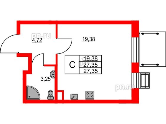 Квартира в ЖК VEREN NEXT Шуваловский, студия, 27.8 м², 2 этаж