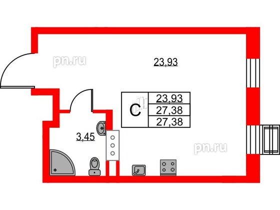 Квартира в ЖК VEREN NEXT Шуваловский, студия, 27.5 м², 5 этаж