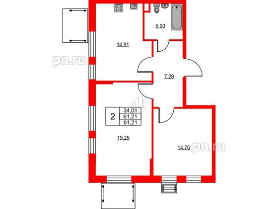 Квартира в ЖК VEREN NEXT Шуваловский, 2 комнатная, 61.2 м², 2 этаж