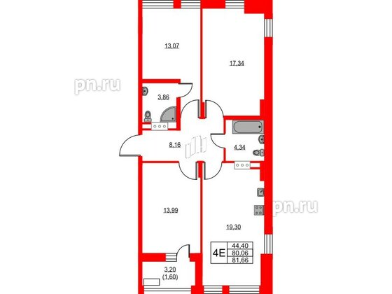 Квартира в ЖК VEREN NEXT Шуваловский, 3 комнатная, 82.7 м², 7 этаж