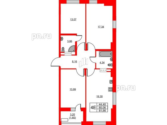 Квартира в ЖК VEREN NEXT Шуваловский, 3 комнатная, 82.9 м², 8 этаж