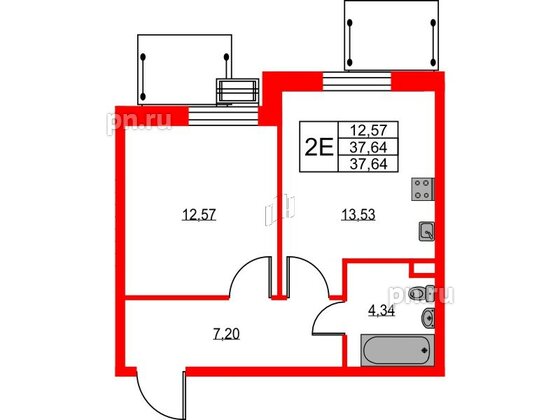 Квартира в ЖК VEREN NEXT Шуваловский, 1 комнатная, 37.6 м², 2 этаж