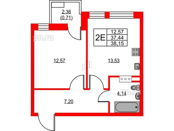 Квартира в ЖК VEREN NEXT Шуваловский, 1 комнатная, 38.4 м², 8 этаж