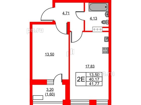 Квартира в ЖК VEREN NEXT Шуваловский, 1 комнатная, 42.1 м², 7 этаж