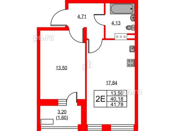 Квартира в ЖК VEREN NEXT Шуваловский, 1 комнатная, 42.1 м², 8 этаж