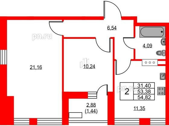 Квартира в ЖК VEREN NEXT Шуваловский, 2 комнатная, 55 м², 7 этаж