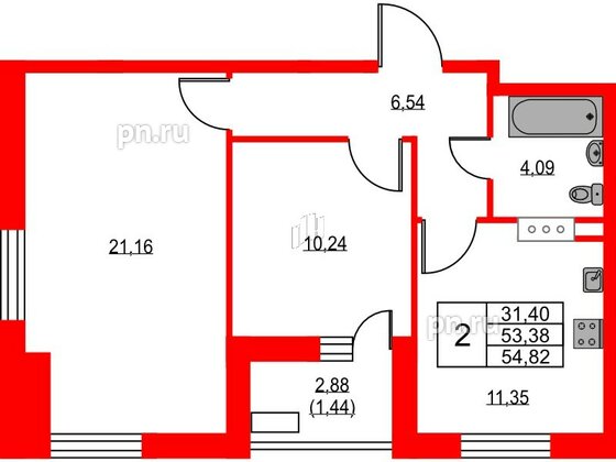 Квартира в ЖК VEREN NEXT Шуваловский, 2 комнатная, 55.5 м², 8 этаж