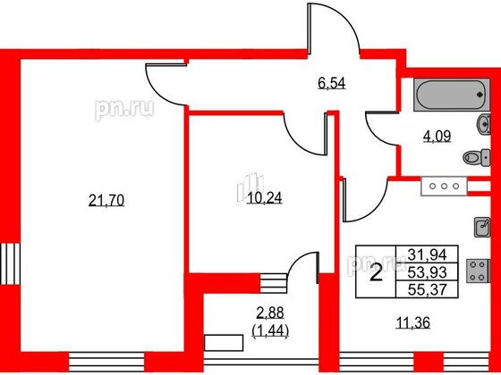 Квартира в ЖК VEREN NEXT Шуваловский, 2 комнатная, 55.6 м², 9 этаж