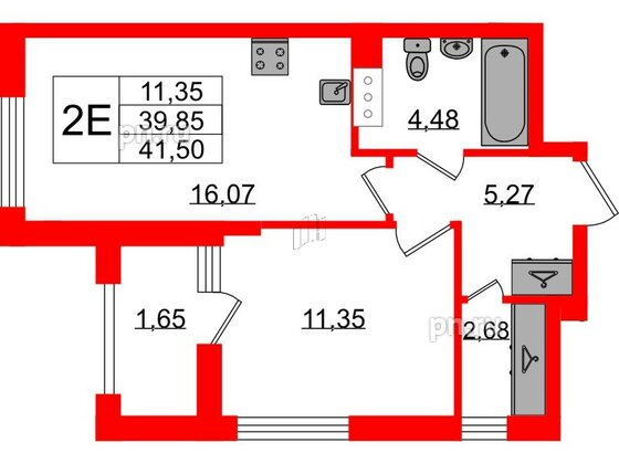 Квартира в ЖК VEREN NORT Сертолово, 1 комнатная, 41.5 м², 9 этаж