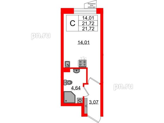 Квартира в ЖК VEREN NORT Сертолово, студия, 21.72 м², 1 этаж