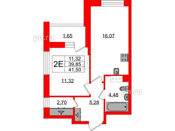 Квартира в ЖК «ВЕРЕН НОРТ Сертолово», 1 комнатная, 41.5 м², 8 этаж