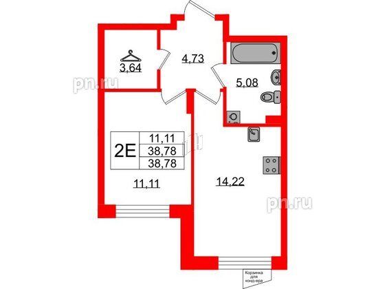 Квартира в ЖК «ВЕРЕН НОРТ Сертолово», 1 комнатная, 38.78 м², 2 этаж