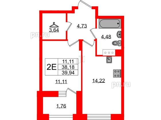 Квартира в ЖК «ВЕРЕН НОРТ Сертолово», 1 комнатная, 39.94 м², 7 этаж