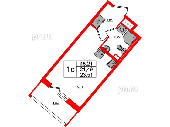 Квартира в ЖК Pulse Premier, студия, 21.49 м², 2 этаж