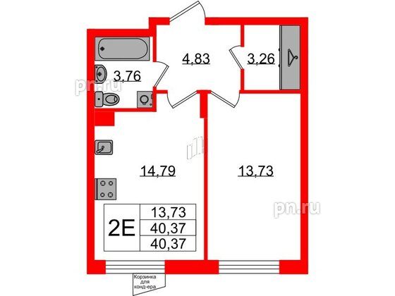 Квартира в ЖК VEREN NORT Сертолово, 1 комнатная, 40.37 м², 1 этаж