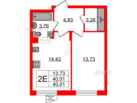 Квартира в ЖК VEREN NORT Сертолово, 1 комнатная, 40.01 м², 3 этаж