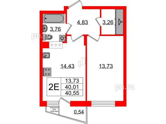 Квартира в ЖК VEREN NORT Сертолово, 1 комнатная, 40.55 м², 5 этаж