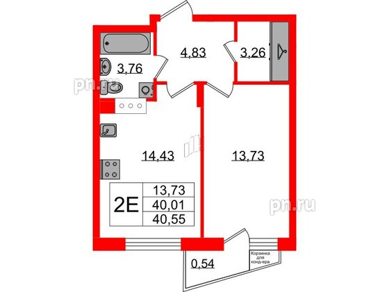 Квартира в ЖК VEREN NORT Сертолово, 1 комнатная, 40.55 м², 8 этаж