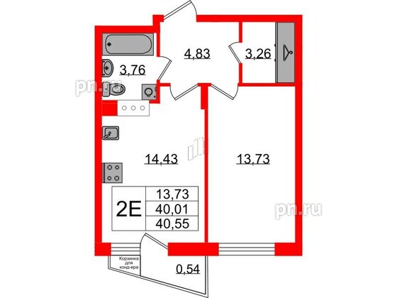 Квартира в ЖК VEREN NORT Сертолово, 1 комнатная, 40.55 м², 9 этаж