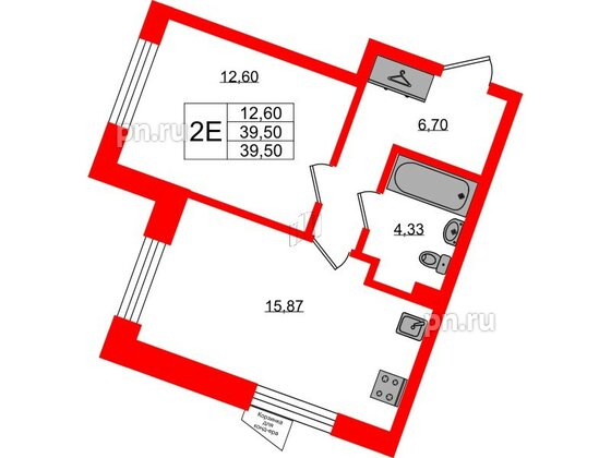 Квартира в ЖК VEREN NORT Сертолово, 1 комнатная, 39.5 м², 2 этаж