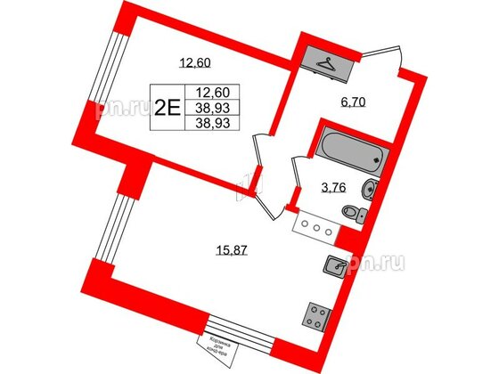 Квартира в ЖК VEREN NORT Сертолово, 1 комнатная, 38.93 м², 4 этаж