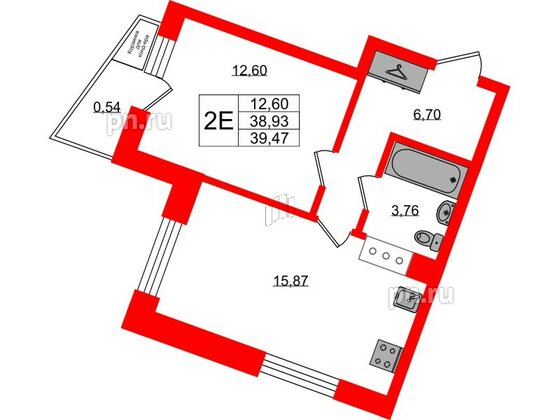 Квартира в ЖК VEREN NORT Сертолово, 1 комнатная, 39.47 м², 5 этаж