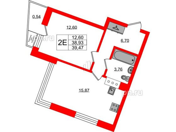 Квартира в ЖК VEREN NORT Сертолово, 1 комнатная, 39.47 м², 8 этаж