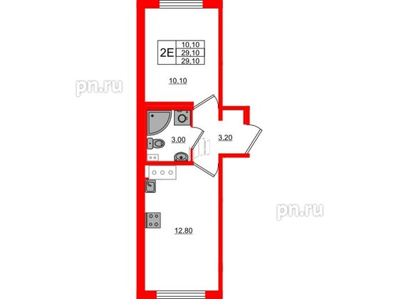 Квартира в ЖК 'Цветной город', 1 комнатная, 29.1 м², 3 этаж