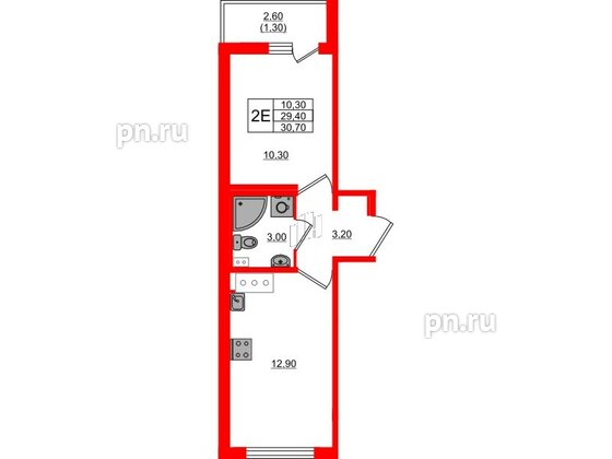 Квартира в ЖК 'Цветной город', 1 комнатная, 30.7 м², 12 этаж