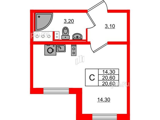 Квартира в ЖК 'Цветной город', студия, 20.6 м², 3 этаж