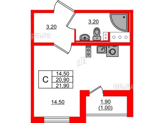 Квартира в ЖК 'Цветной город', студия, 21.9 м², 12 этаж