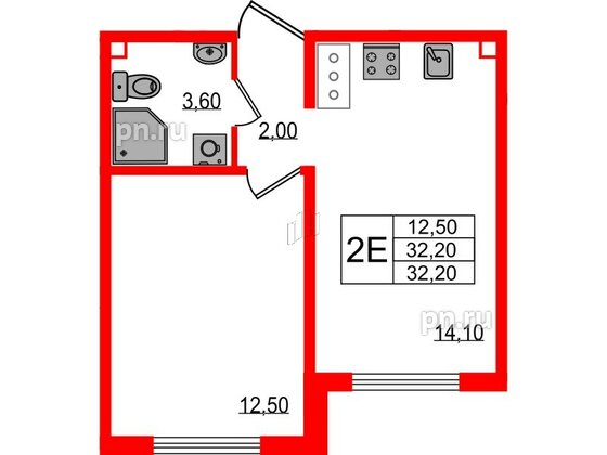 Квартира в ЖК 'Цветной город', 1 комнатная, 32.2 м², 13 этаж