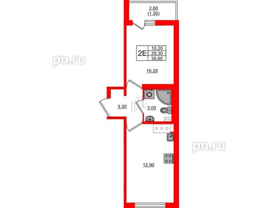 Квартира в ЖК 'Цветной город', 1 комнатная, 30.6 м², 14 этаж