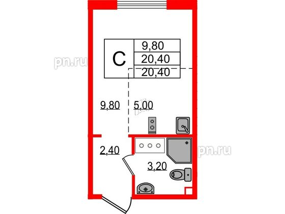 Квартира в ЖК 'Цветной город', студия, 20.4 м², 13 этаж