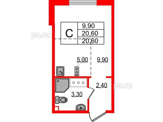 Квартира в ЖК 'Цветной город', студия, 20.6 м², 7 этаж