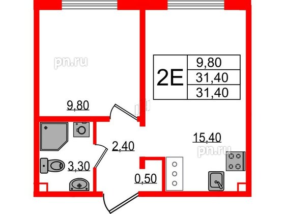 Квартира в ЖК 'Цветной город', 1 комнатная, 31.4 м², 19 этаж