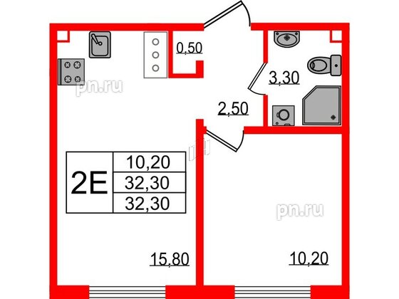 Квартира в ЖК 'Цветной город', 1 комнатная, 32.3 м², 11 этаж