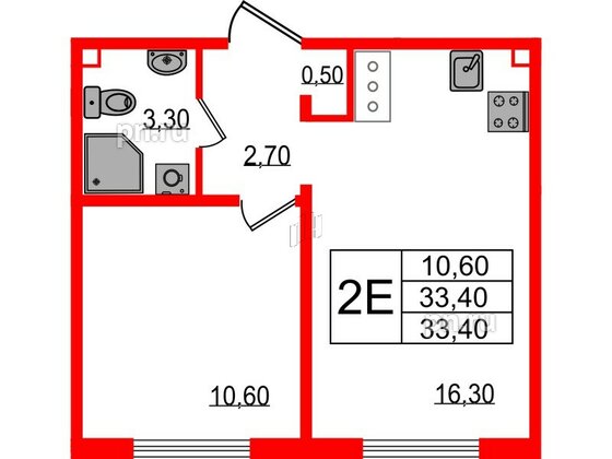 Квартира в ЖК 'Цветной город', 1 комнатная, 33.4 м², 14 этаж