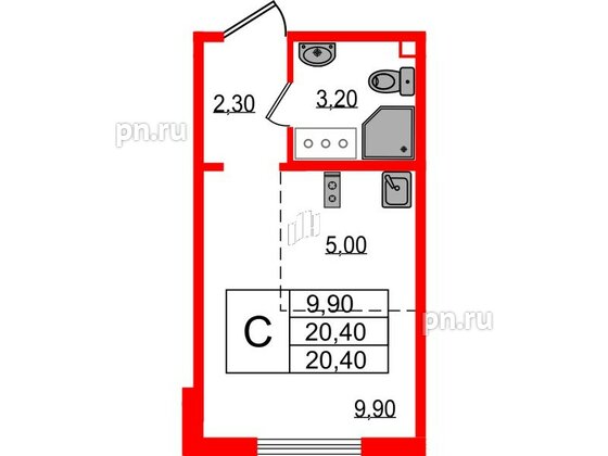 Квартира в ЖК 'Цветной город', студия, 20.4 м², 11 этаж