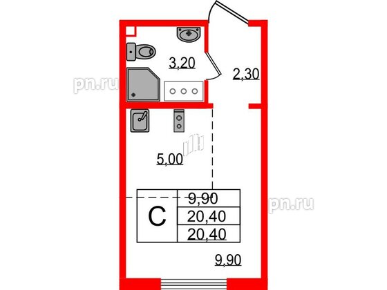 Квартира в ЖК 'Цветной город', студия, 20.4 м², 13 этаж