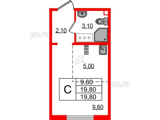 Квартира в ЖК 'Цветной город', студия, 19.8 м², 3 этаж