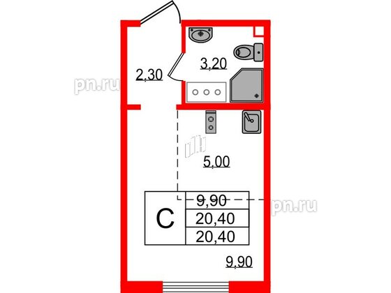 Квартира в ЖК 'Цветной город', студия, 20.4 м², 9 этаж