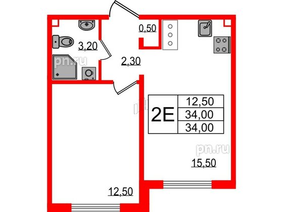 Квартира в ЖК 'Цветной город', 1 комнатная, 34 м², 3 этаж