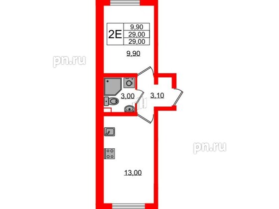 Квартира в ЖК 'Цветной город', 1 комнатная, 29 м², 2 этаж